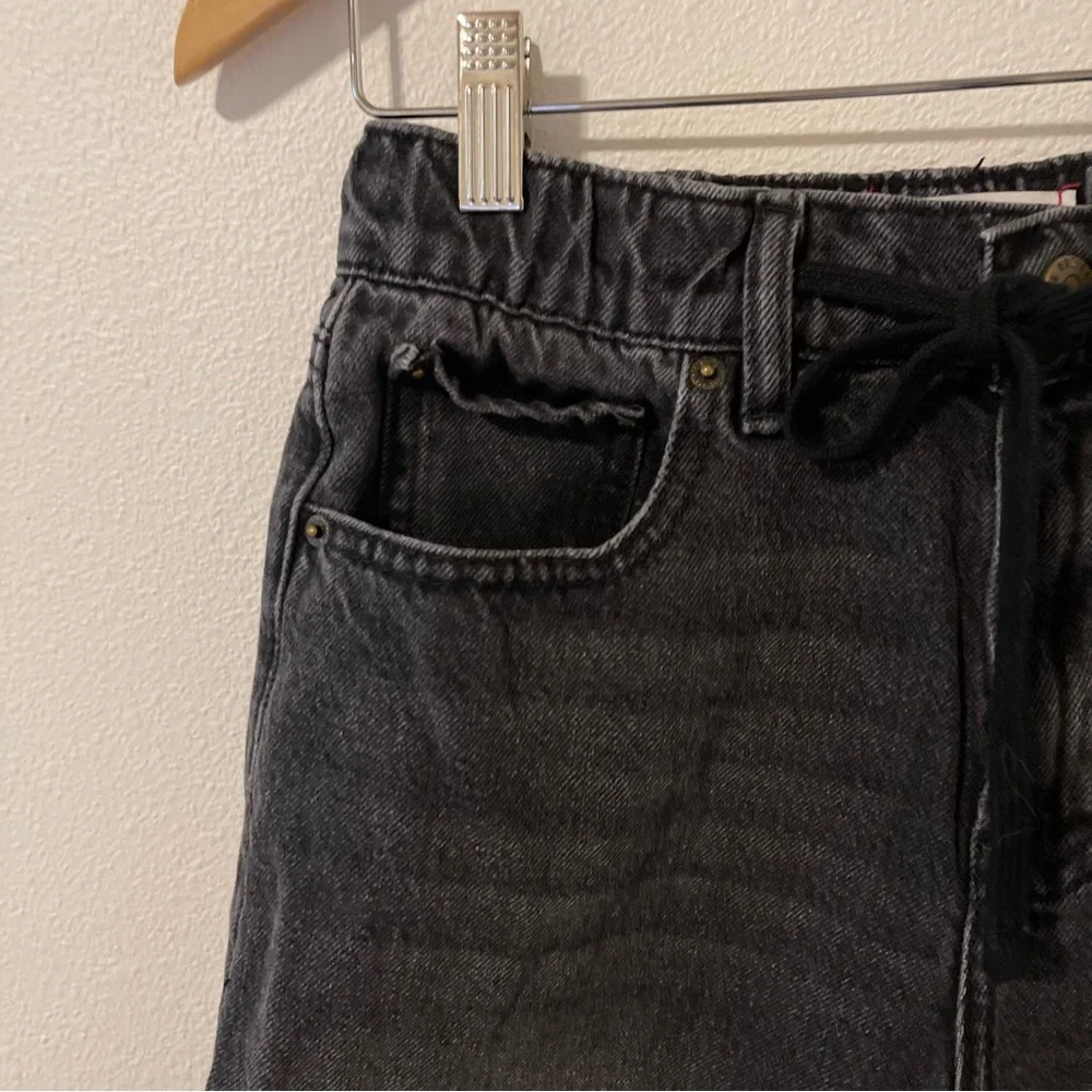 Urban Outfitters High Rise Cutoff Long Shorts Drawstring Black Cotton Denim-S